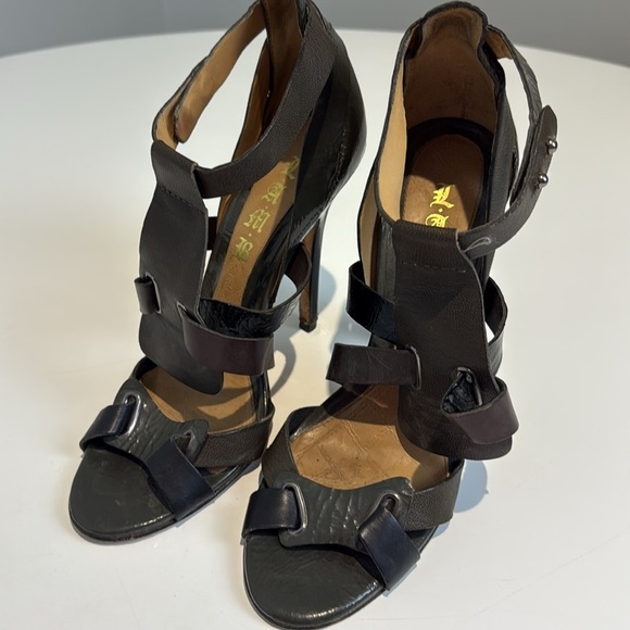 L.A.M.B. Brown/Grey Strappy Heels - Picture 3 of 11